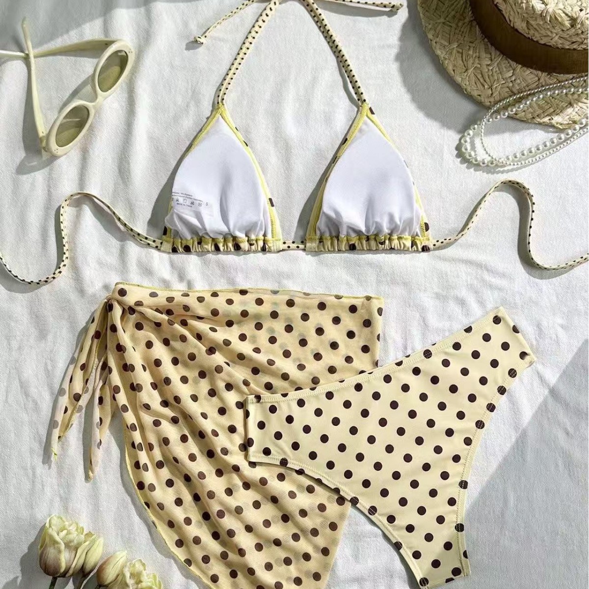 Polka-dot Halter Bikini Three-piece Set, Vintage Style 7