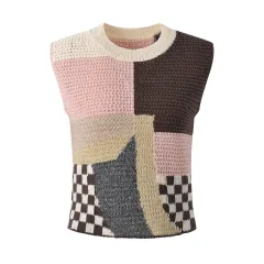 Summer New Irregular Stitching Hollow-out Short Round Neck Knitted Vest - San Sheng Is Lucky - View 1