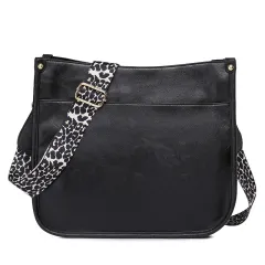 PU Leather Casual Shoulder Messenger Bag Leopard Print Shoulder Strap Tote Bag Large Capacity Minimalist Design - Black - View 1