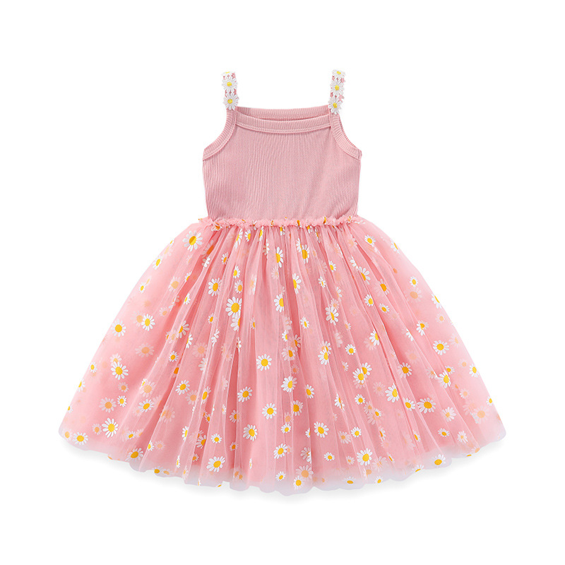 Girls Spaghetti-Strap Mesh Floral Dress