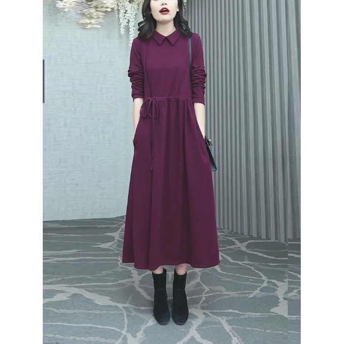 Fashionable High end Solid Color Autumn And Winter New Plus Size Dress Red - Shop at LoveMi