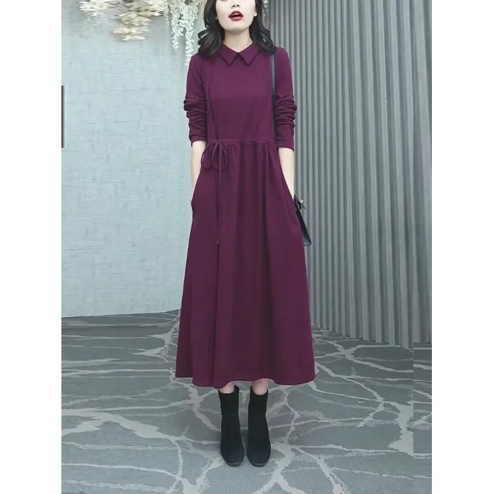 Fashionable High-end Solid Color Autumn And Winter New Plus Size Dress - Red
