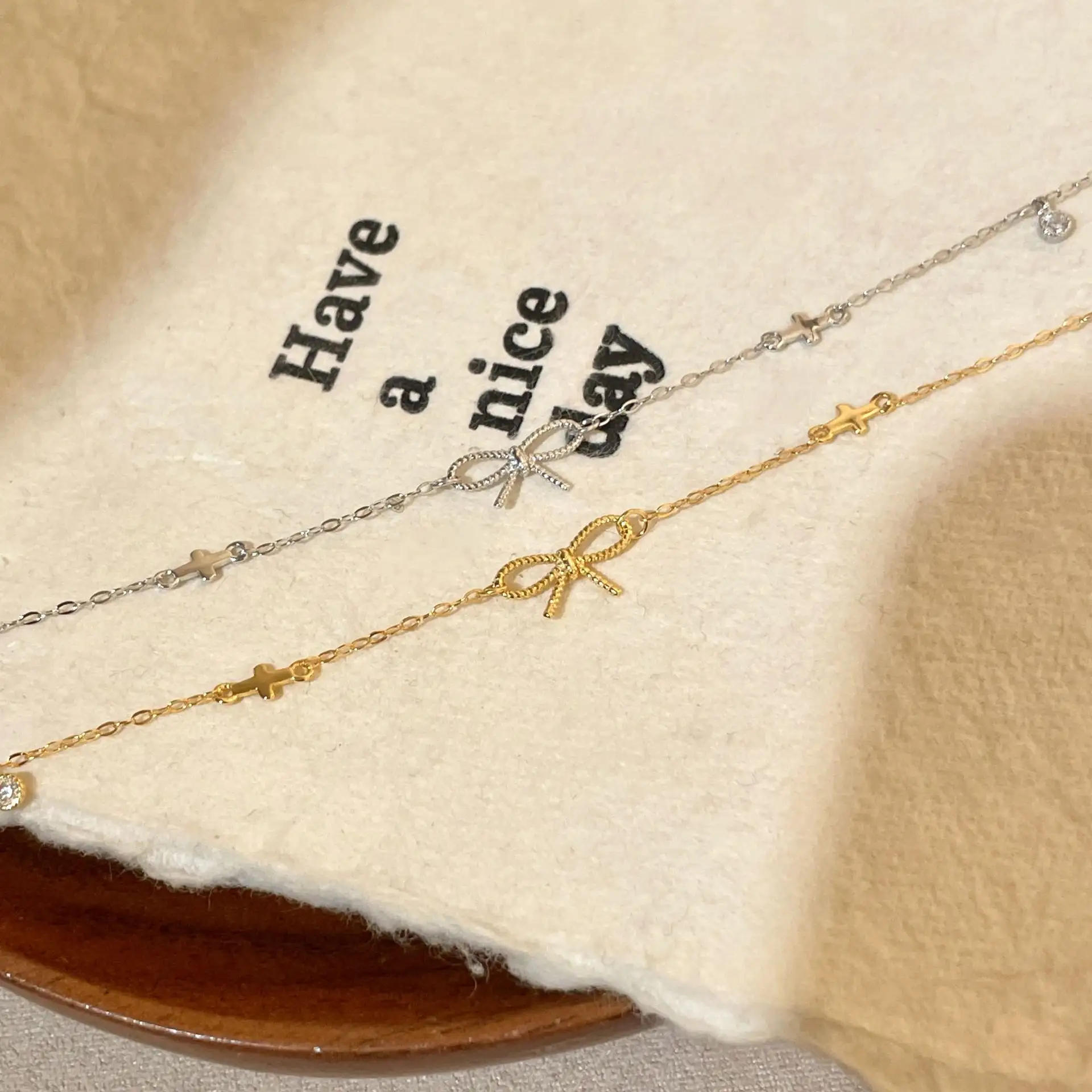 S925 Sterling Silver 18K Gold-plated Bow Bracelet For Women