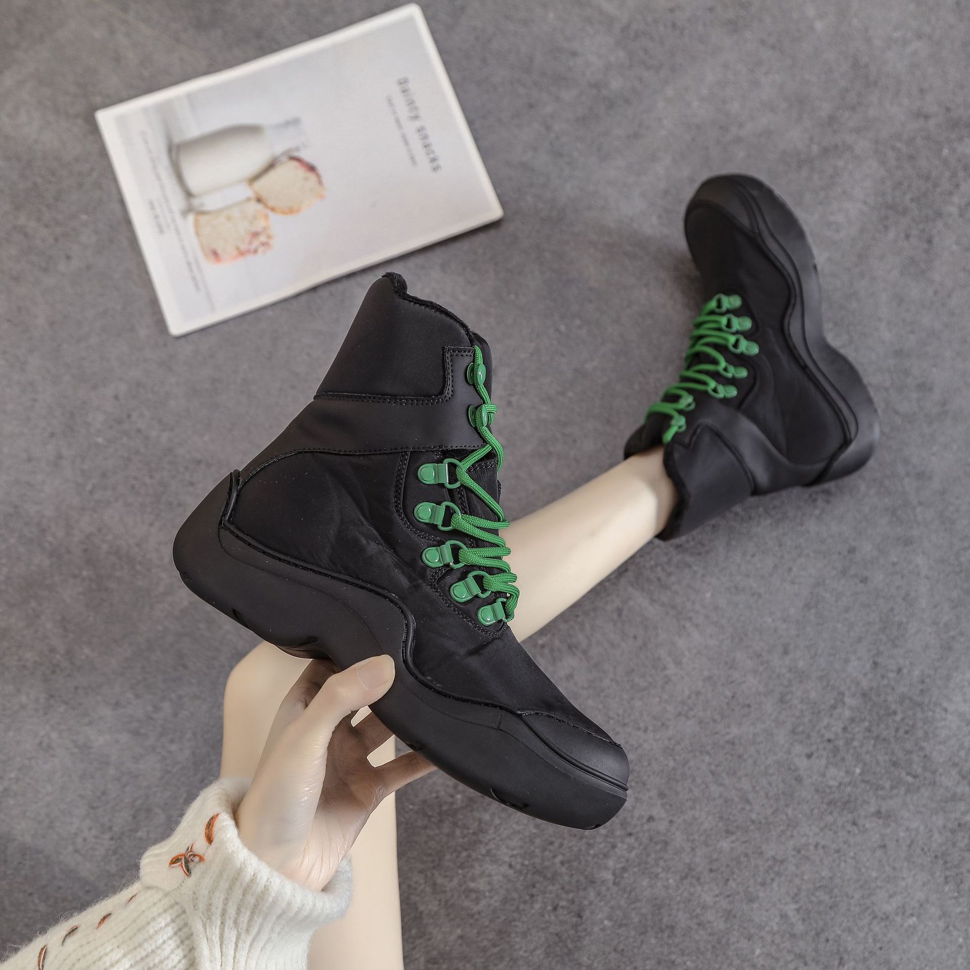 Title 4, New Green Thick-soled Heightened Lace-up Ankle ...