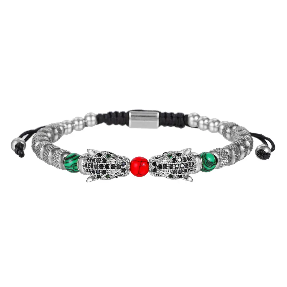 Red And Green Drip Oil Men's Set Bracelet Jewelry