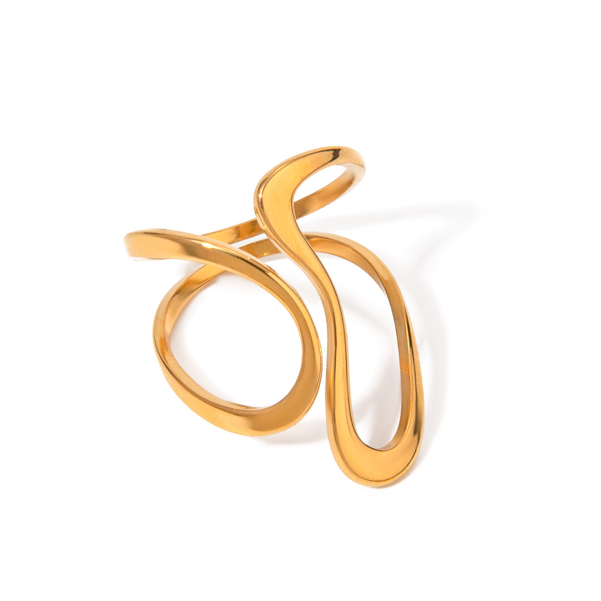 Retro 18K Gold Stainless Steel Glossy Line Shaped Adjustable Ring Does Not Fade
