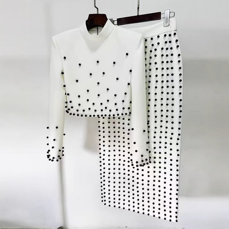 Ladies New Half Turtleneck Beaded Suit