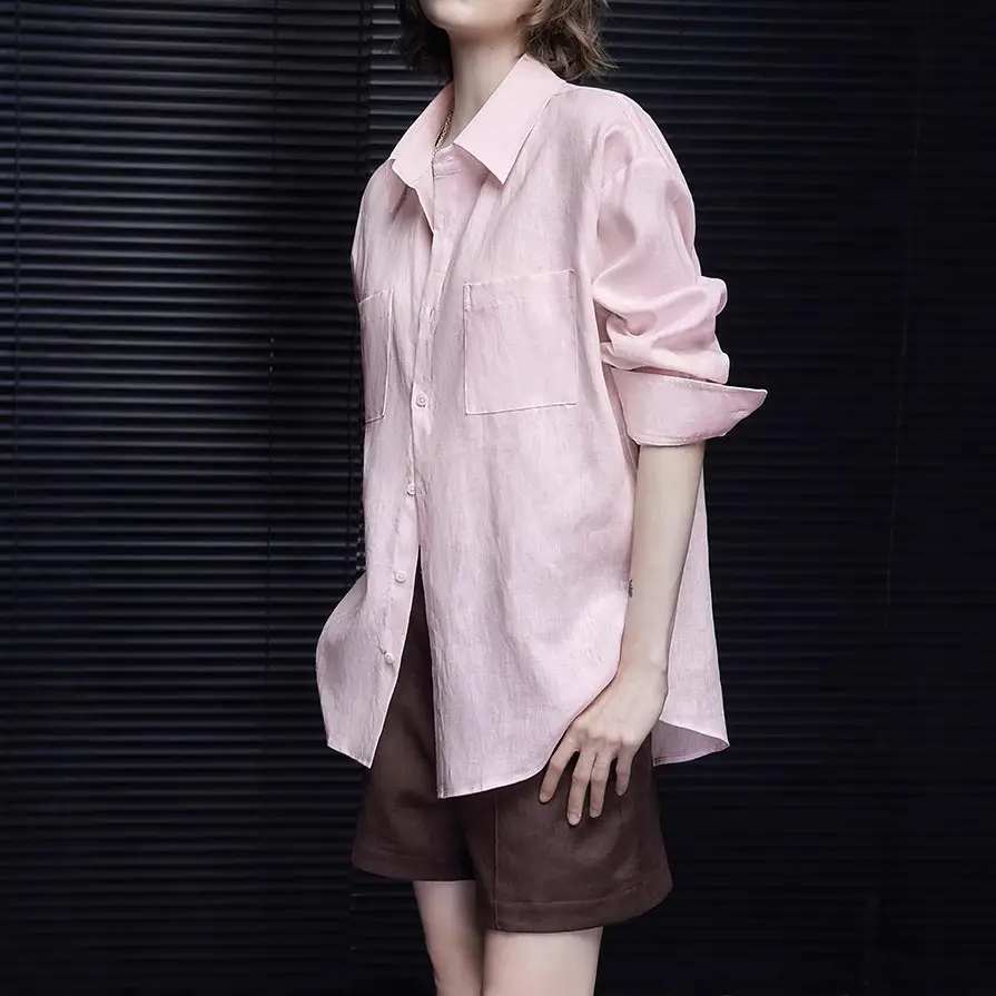 Linen Long-sleeve Shirt Women's Top