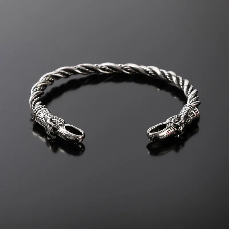 Vintage Viking Raven Open-End Bracelet For Men