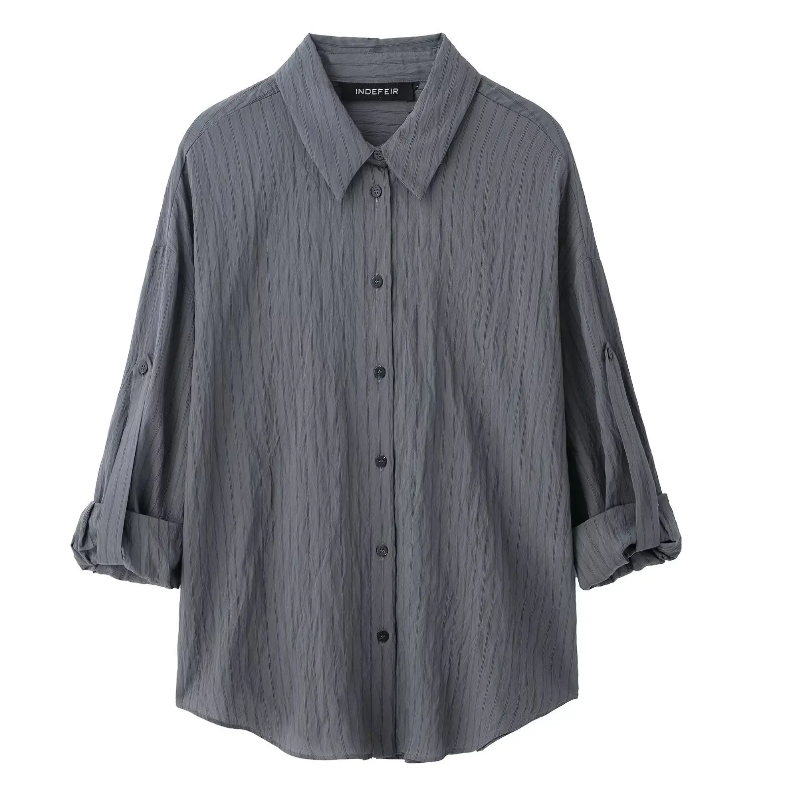 Classic Adjustable-Length Sleeve Striped Shirt For Women