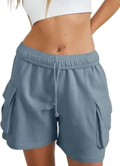 Women's Fashion Loose Casual Drawstring Cargo Shorts - Gray Blue - View 1