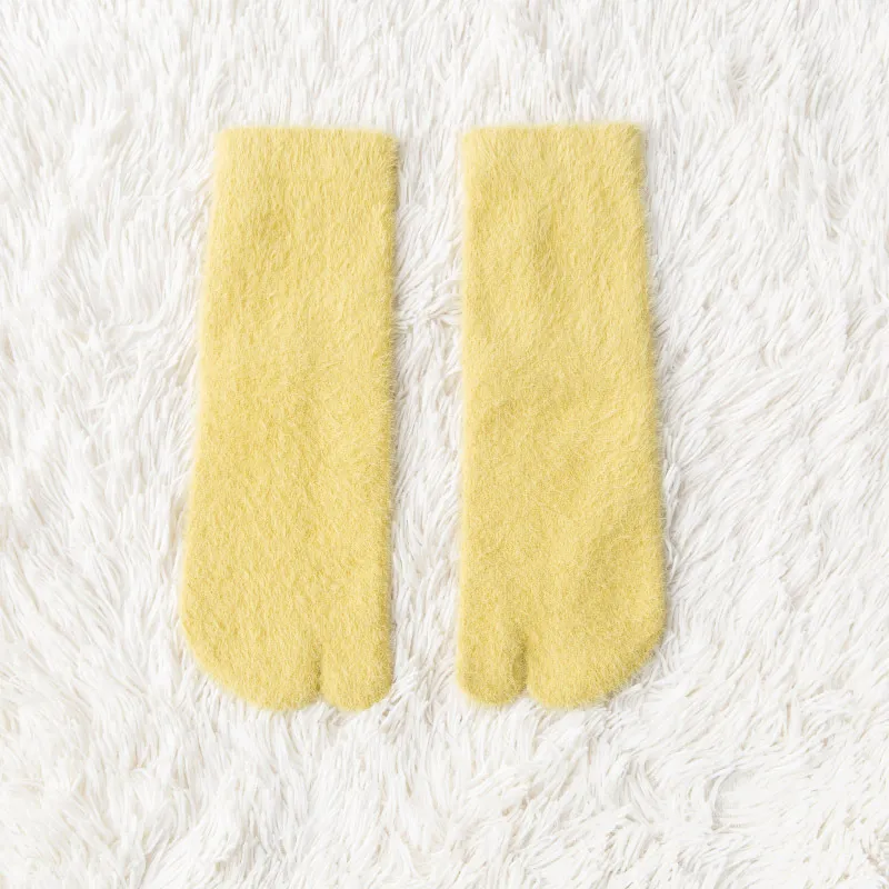 Women's Fleece-lined Thermal Winter Toe Socks Mid-calf Thick Warm - Yellow