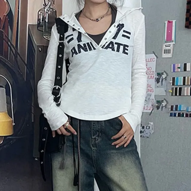 Urban Leisure Basic Simple Letter Jacket T shirt White - Shop at LoveMi