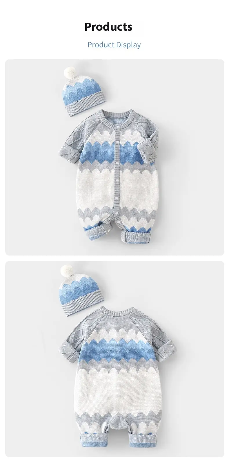 Baby Hooded Long-sleeved Knitted Cotton Jumpsuit Hat Suit