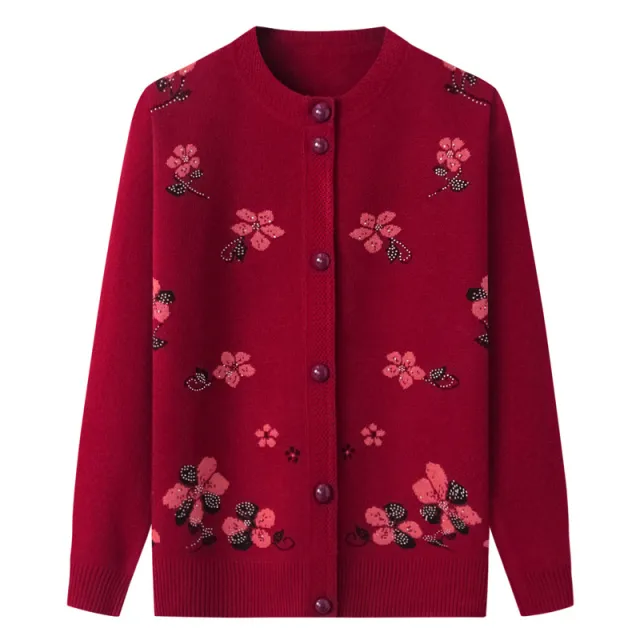 Thermal Underwear Fleece lined Thickened Grandma Sweater Coat For Women Wine Red Without Velvet - Shop at LoveMi