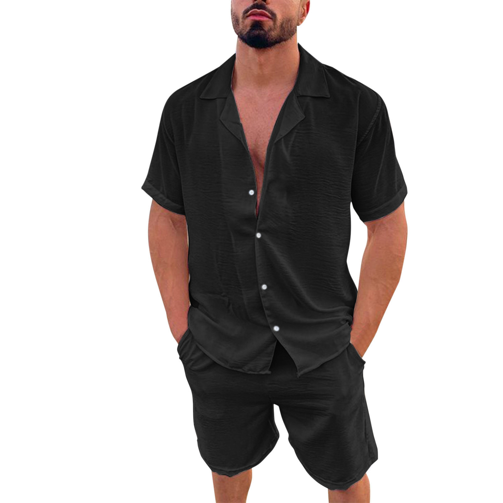 Lapel Cotton-Linen Solid-Color Casual All-Match Short-Sleeve Shirt