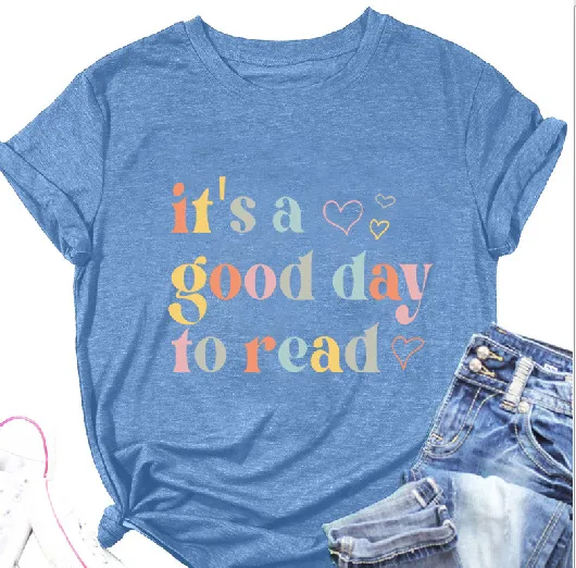 Book Flower Printed Colored Cotton T shirt 15 Colored Cotton 69 Blue - Shop at LoveMi