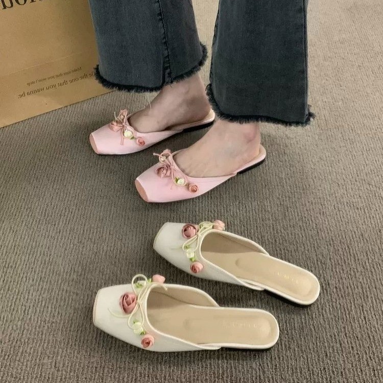 Flat Closed-toe Slippers For Women Evening-style Softly Styled Half-slippers Square-toe Sandals
