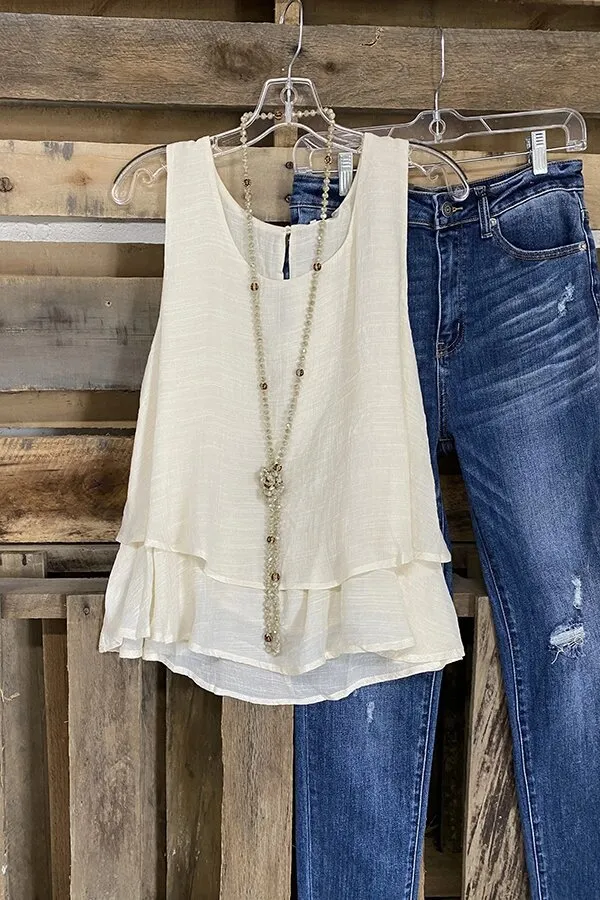 Women's Casual Vest Fake Two piece Double layer Cotton And Linen Sleeveless T shirt White - Shop at LoveMi