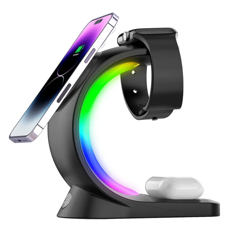 4 In 1 Magnetic Wireless Charger Fast Charging For Smart Phone Atmosphere Light Charging Station For Airpods Pro I-phone Watch – image 8