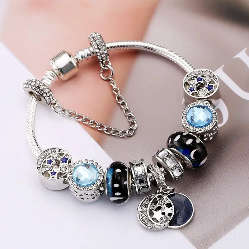 Women's Casual Blue Starry Sky Pendant Beaded Bracelet