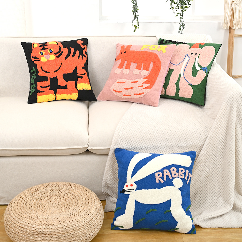 Nordic Instagram-Style Animal Embroidery Living Room Sofa Throw Pillow Cushion