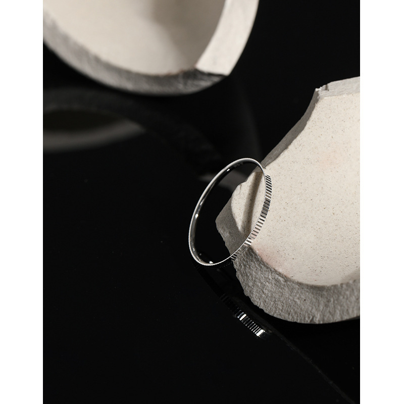 INS Niche Design Minimalist 12mm Carven Design Texture S925 Sterling Silver Thin Ring Women