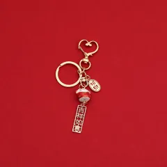 Ceramic Fortune Cat Keychain Metal Pendant - Lucky Red - View 1