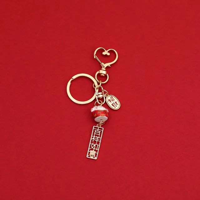 Ceramic Fortune Cat Keychain Metal Pendant Lucky Red - Shop at LoveMi