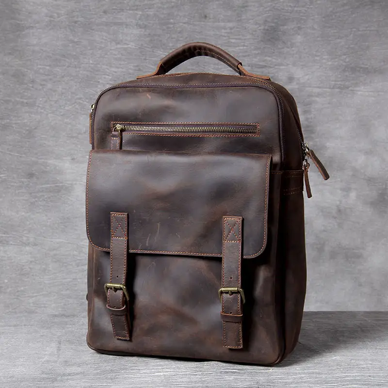 Retro Crazy Horse Leather Handmade First Layer Cowhide Backpack Schoolbags Travel Bag