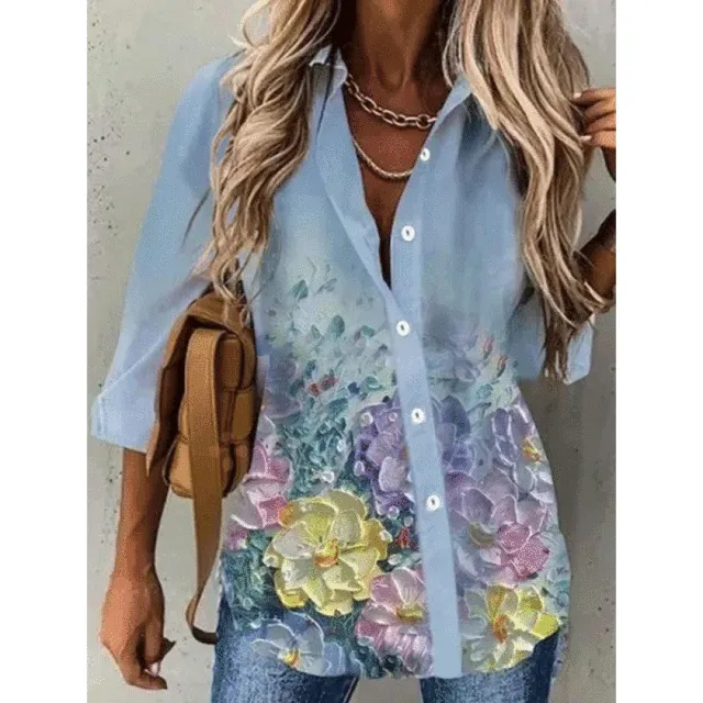 Women's Digital Printing Long Sleeve Shirt Top Flowers L - Shop at LoveMi