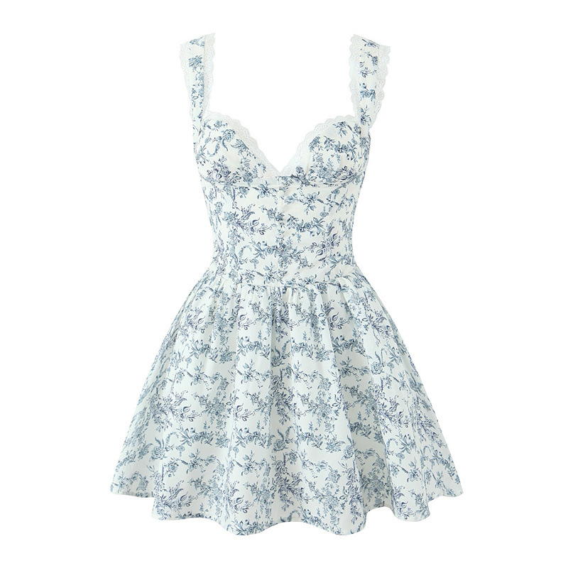 Elegant Celadon Print Keel Support Girdle Mini Dress - Shop at LoveMi