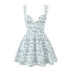 Elegant Celadon Print Keel Support Girdle Mini Dress - View 1