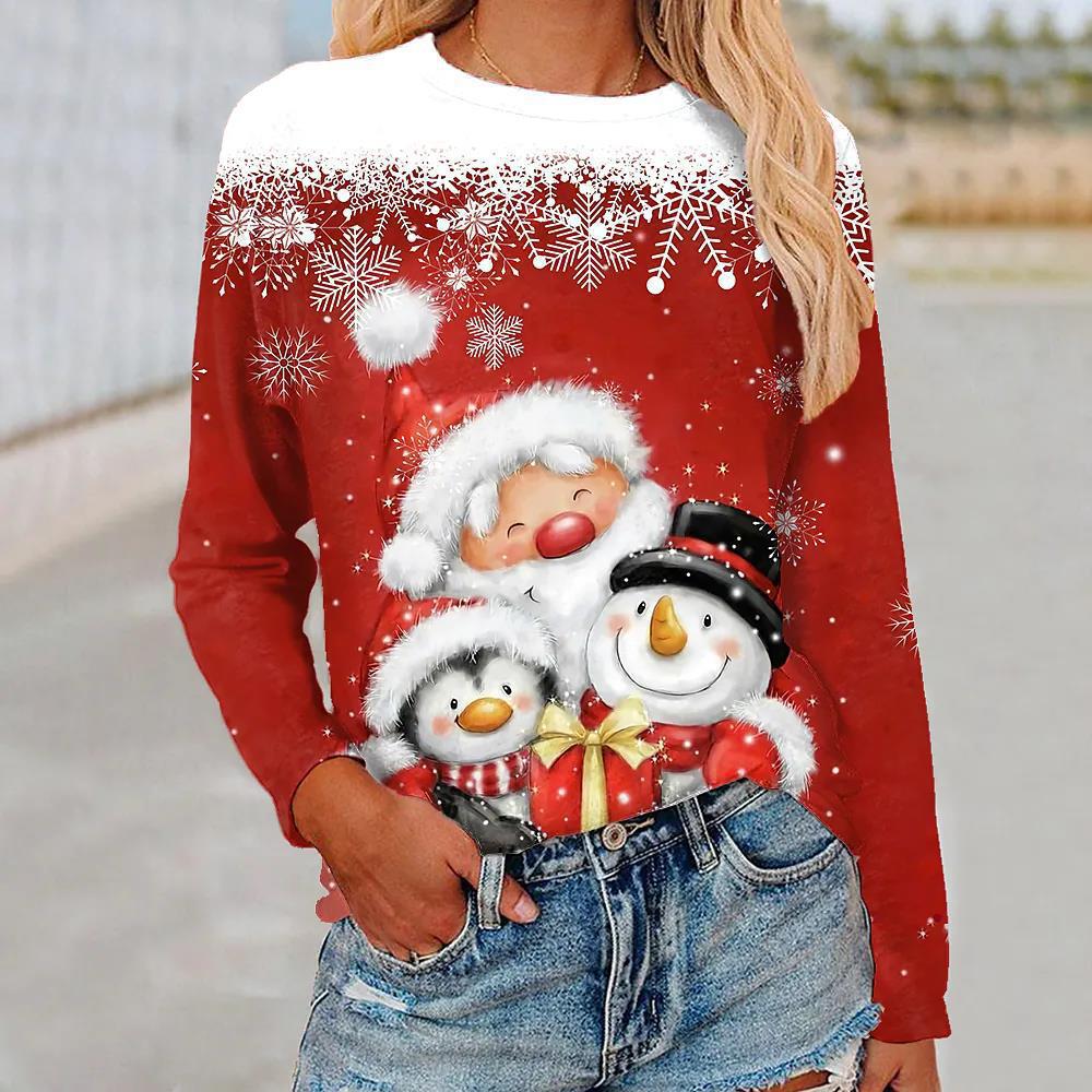 3d Digital Printing Christmas Women's Long sleeved T shirt Round Neck Nsct5 Xs - Shop at LoveMi