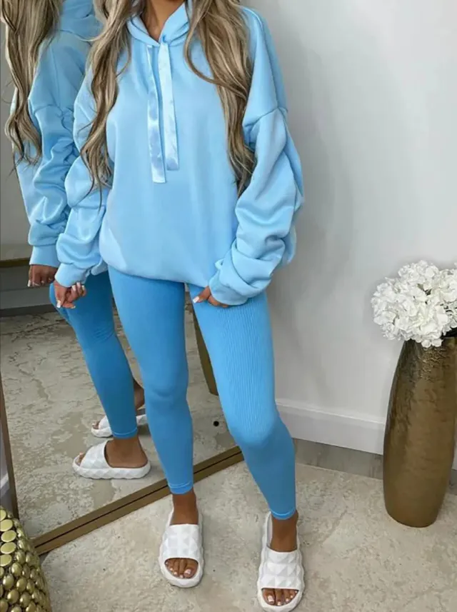 Women's Sweater Lantern Sleeve Design Loose Hooded Sky Blue - Shop at LoveMi
