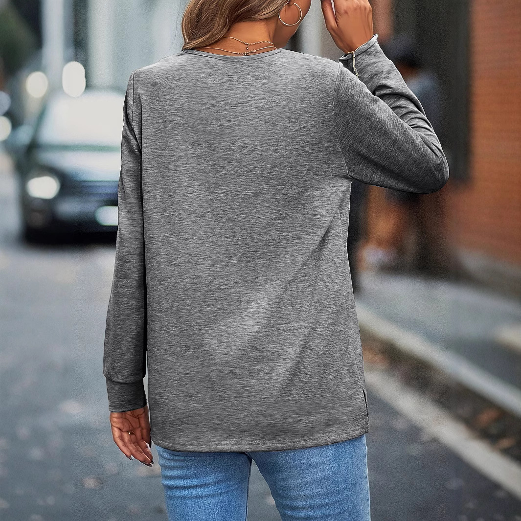 Plain Button Detail V-neck Sports Sweater
