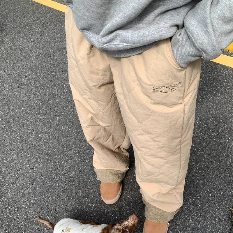 Autumn And Winter Diamond Plaid Thickened Polar Fleece Cotton Pants