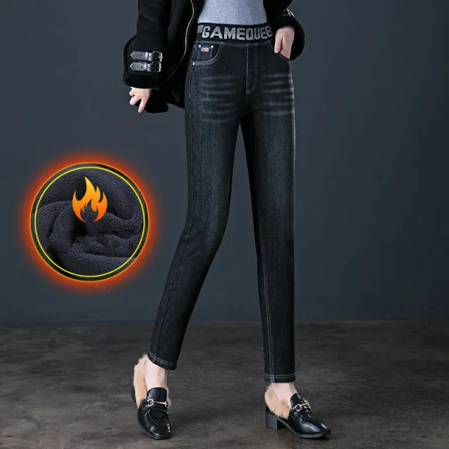 Women's Fashion Fleece Padded Jeans Black - Shop at LoveMi