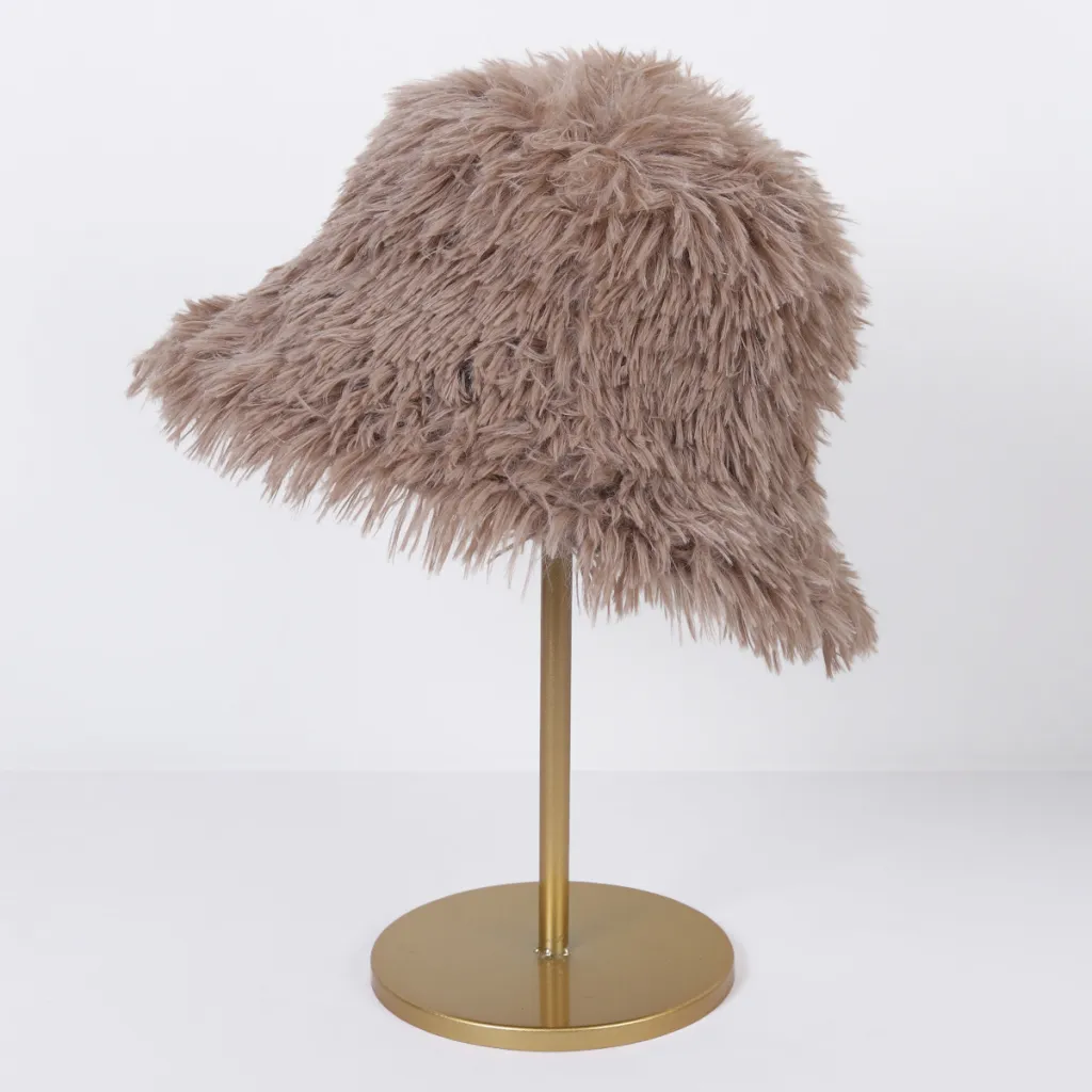 Autumn And Winter Dopamine Long Hair Bucket Hat Warm Ear Protection - Camel