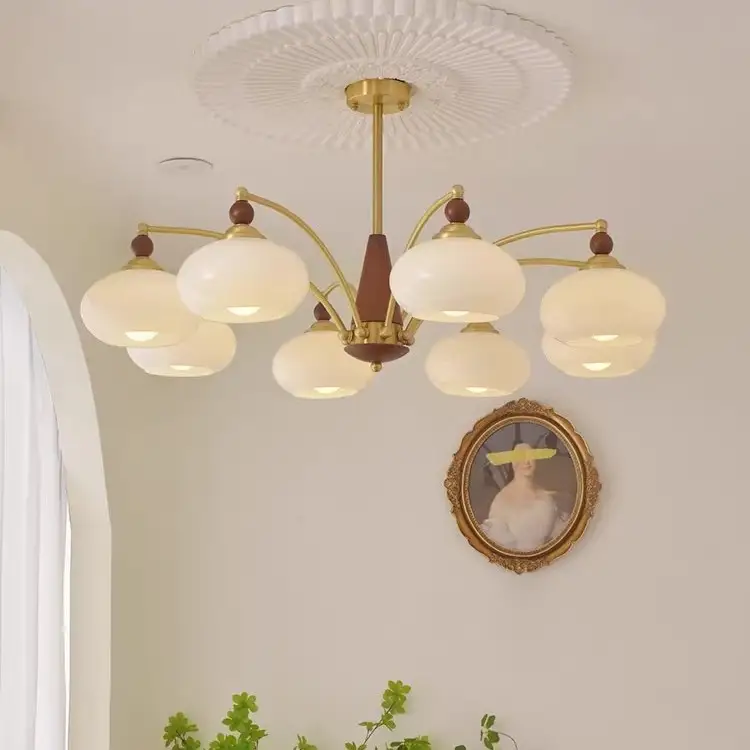 American-style Vintage Walnut Wood Bedroom Chandelier