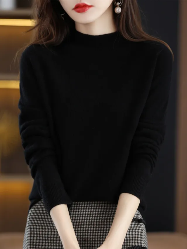 Half collar Wool Sweater Bottoming Shirt Pullover Black - Shop at LoveMi