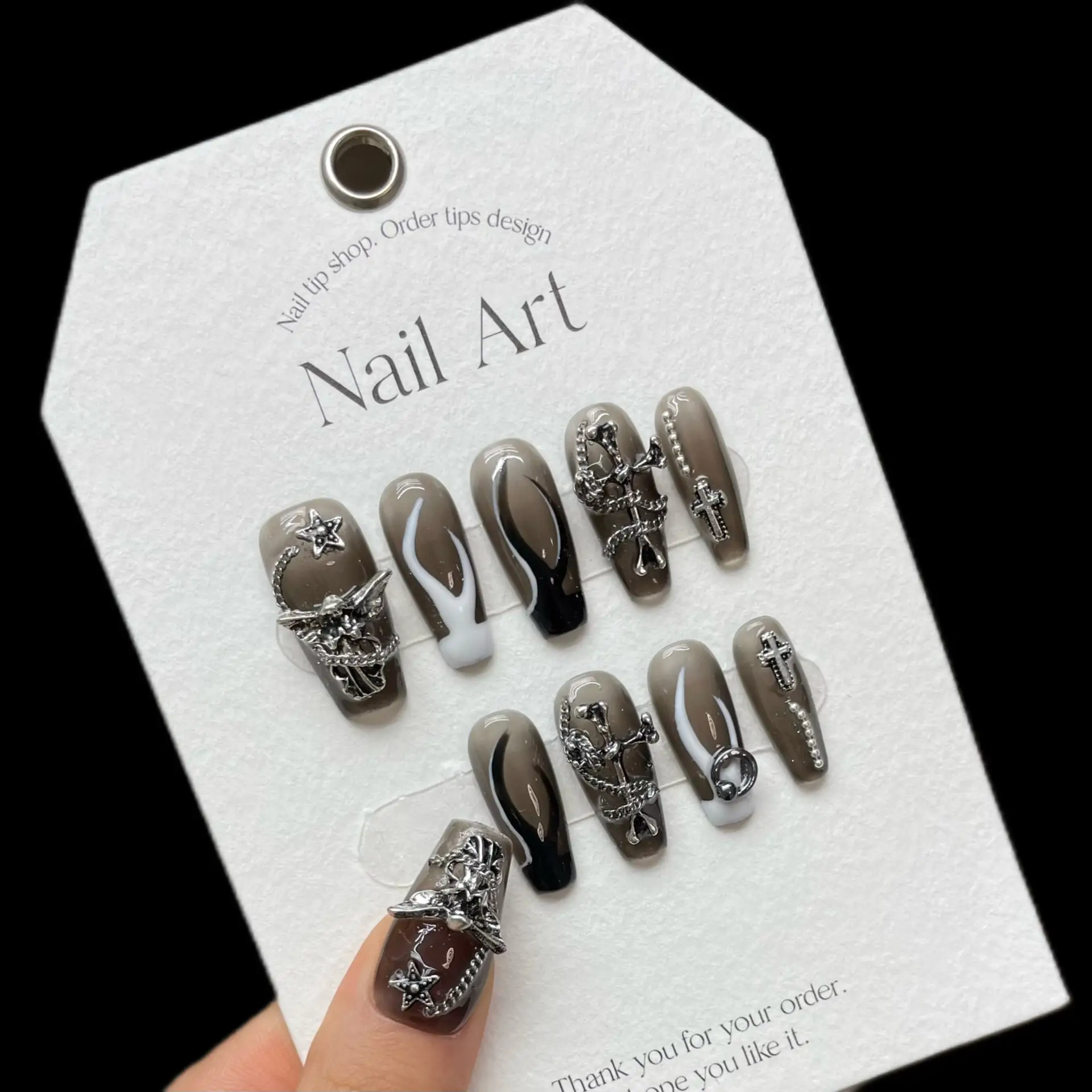 Handmade Dark-style Nail Art Black-and-white Heavy Metal Nails