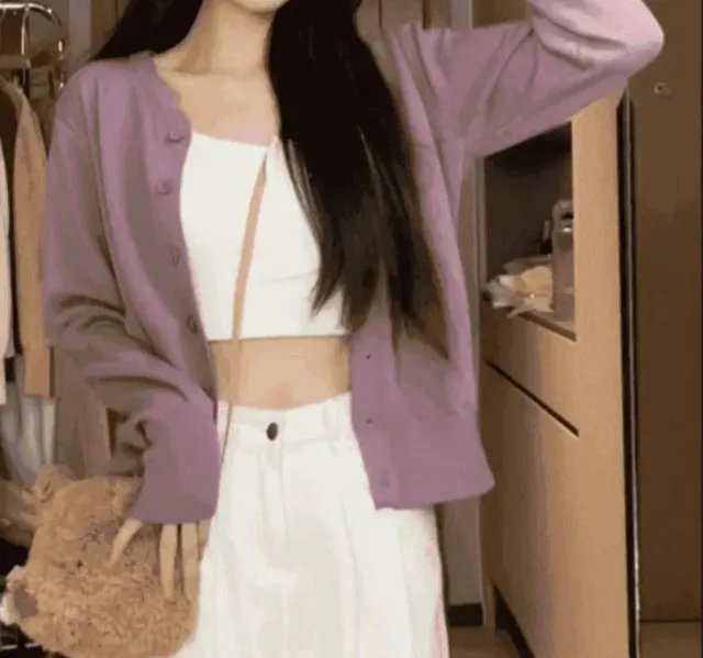 College Style Knitted Cardigan Thin Wool Sweater Purple - Shop at LoveMi