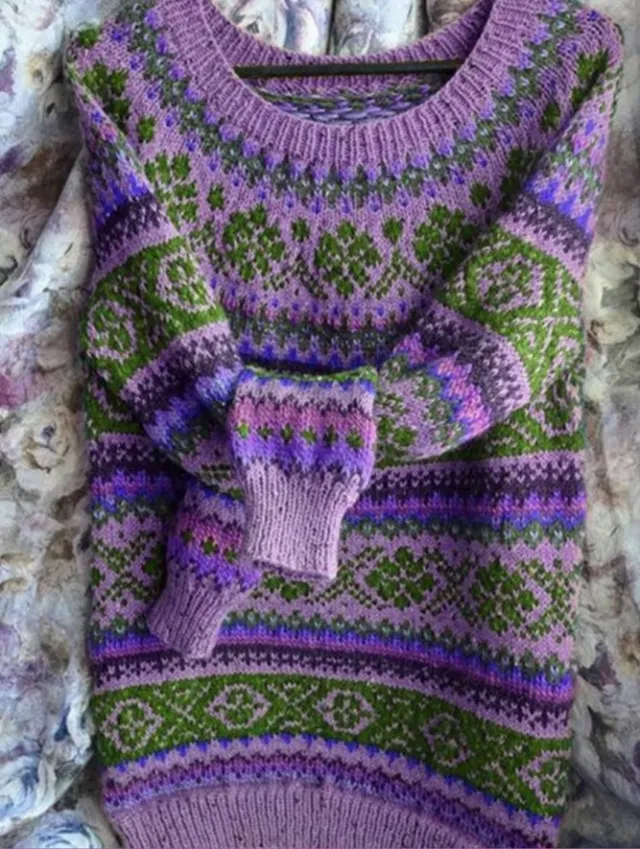 Women's Retro Casual Loose Long sleeved Sweater Purple - Shop at LoveMi