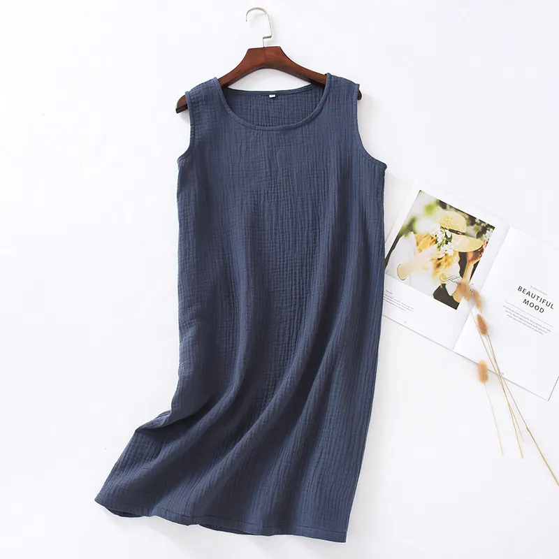 Sleeveless Home Midi Skirt Loose Solid Color Temperament Dress - Gray Blue