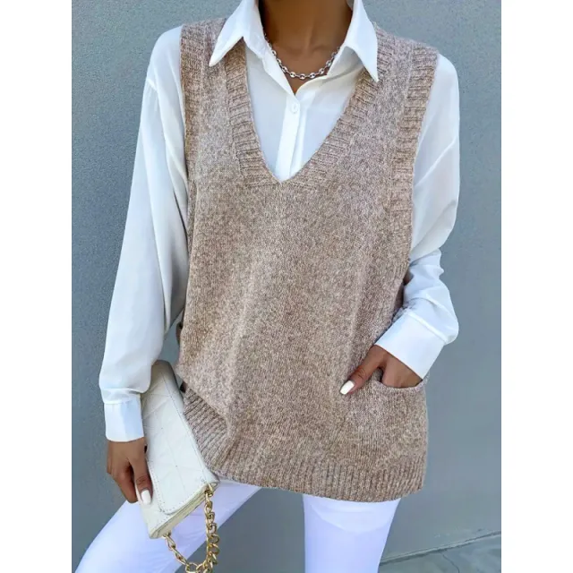 Women's All match Simple Pullover Solid Color Vest Khaki - Shop at LoveMi