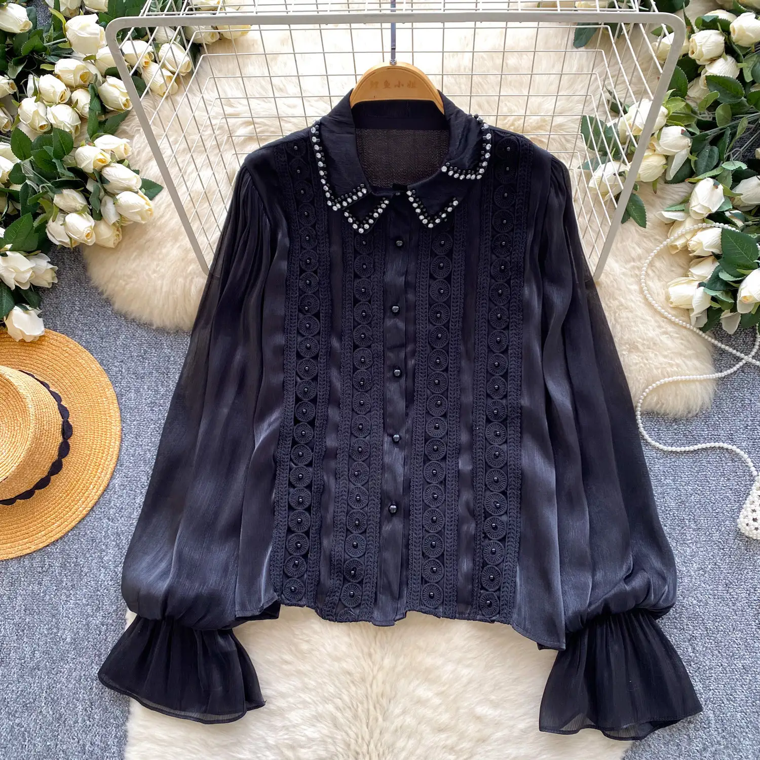 French-style Soft Skin-friendly And Breathable Beaded Blouse
