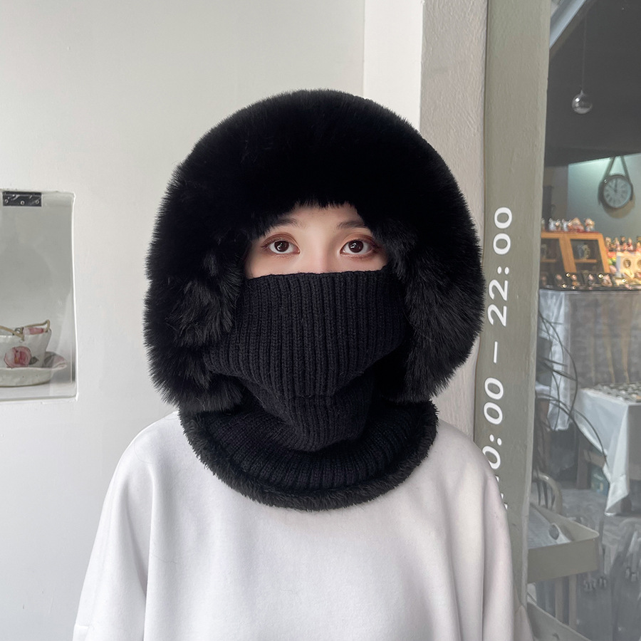 Twist Stripes Knitted Hat Scarf One-piece Fleece-lined Kit