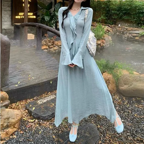 French Vintage Ruffled Long Sleeve Shirt Outfit Suit - Shop at LoveMi