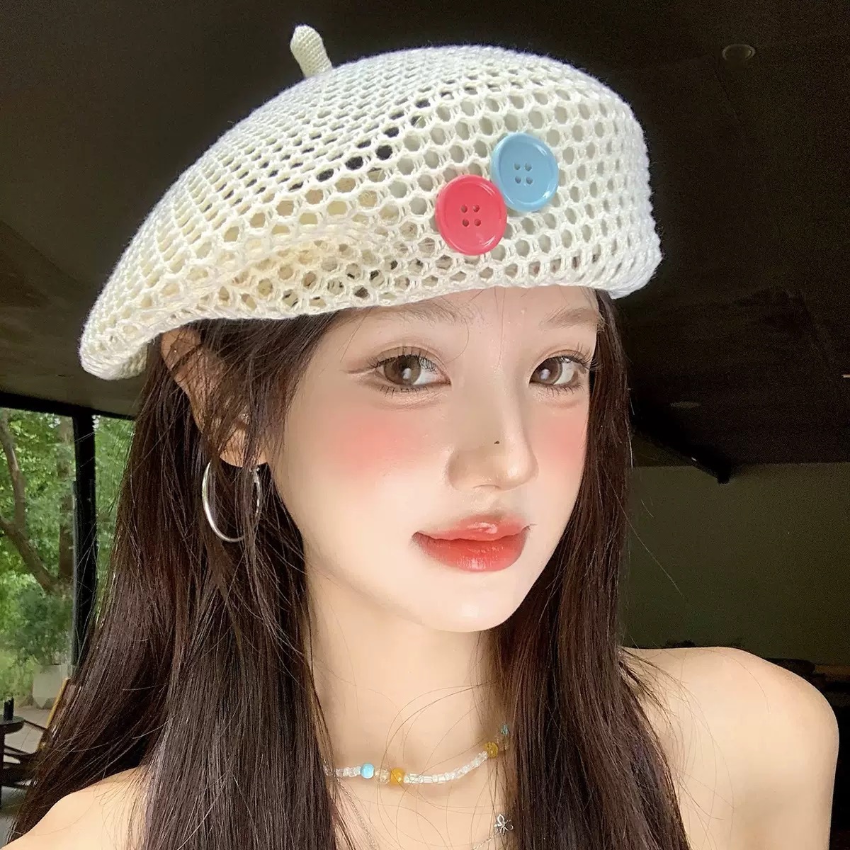 Summer Thin Cap With Small Colorful Buttons